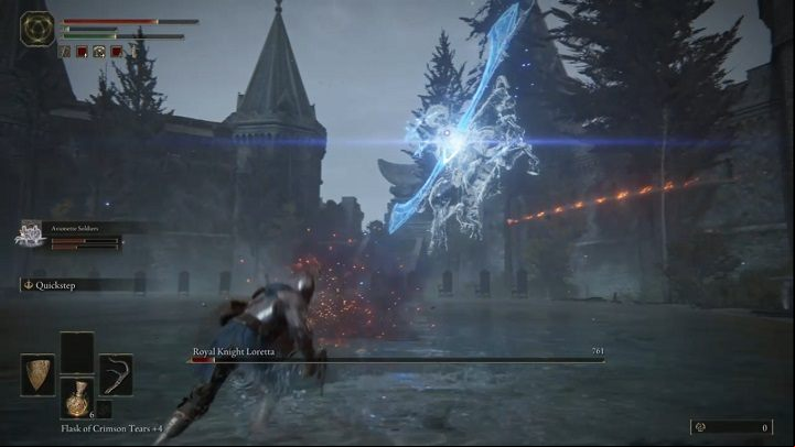 The enemy strongest attack by hovering in the air and drawing a huge bow - Elden Ring: How to beat Royal Knight Loretta? - Liurnia of the Lakes - Elden Ring Guide