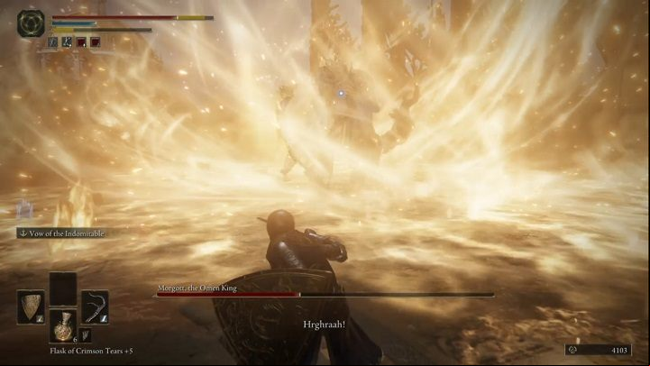 When you deplete half of his HP bar, you will enter the second phase of the fight - The Elden Ring: How to beat Morgott, The Omen King? - Leyndell, the royal capital - Elden Ring Guide