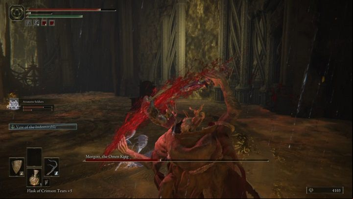 In this phase, the enemy's sword will be enhanced with magic attacks or bleeding status - The Elden Ring: How to beat Morgott, The Omen King? - Leyndell, the royal capital - Elden Ring Guide
