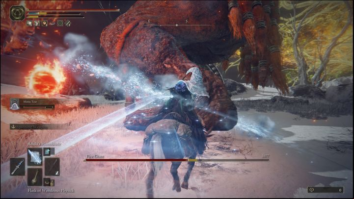 When the Fire Giant starts rolling to get away from you quickly, mount your horse and get closer to him - Elden Ring: How to beat Fire Giant? - Mountaintops of the Giants - Elden Ring Guide