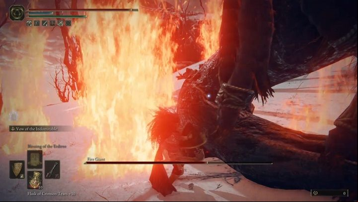 This is important when attacking the Giant's foot - you will be constantly surrounded by explosions, so watch your surroundings and stand in a place where you will be safe - Elden Ring: How to beat Fire Giant? - Mountaintops of the Giants - Elden Ring Guide