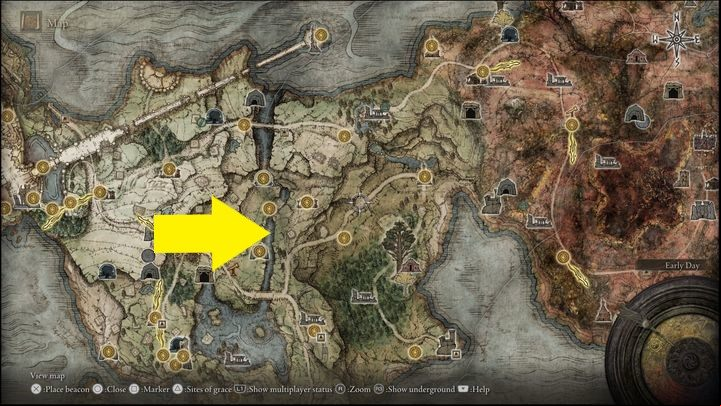 Yura's first location is marked with a yellow arrow, in Limgrave to be exact - Elden Ring: Bloody Finger Hunter Yura - walkthrough - Quests - Elden Ring Guide