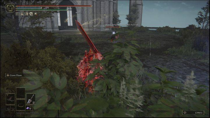 The enemy will often disappear after taking damage to reappear in the air and perform a death from above - Elden Ring: Bloody Finger Hunter Yura - walkthrough - Quests - Elden Ring Guide