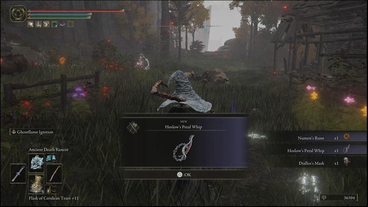 These include a weapon, Hoslow's Petal Whip and Diallos's Mask - Elden Ring: Jar Bairn - walkthrough - Quests - Elden Ring Guide