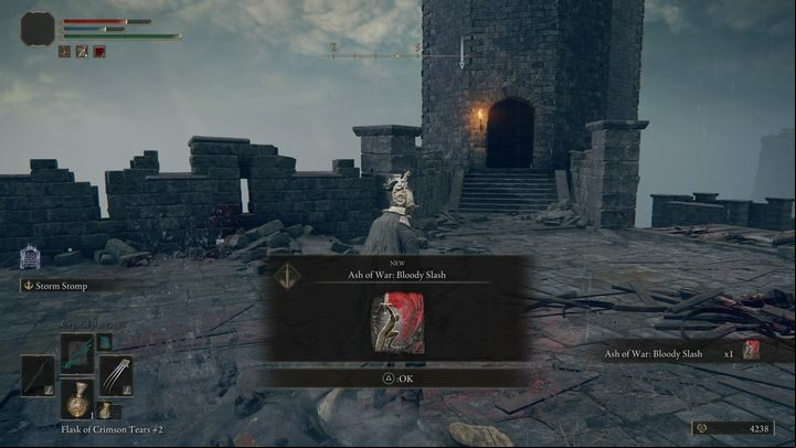 Defeating the knight yields a reward - Ash of War: Bloody Slash - Elden Ring: Kenneth Haight questline - walkthrough, solution - Quests - Elden Ring Guide