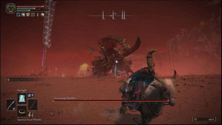Once you finally close the distance, Radahn will put away his bow and gallop towards you to fight you in melee - Elden Ring: How to beat Starscourge Radahn? - Caelid - Elden Ring Guide