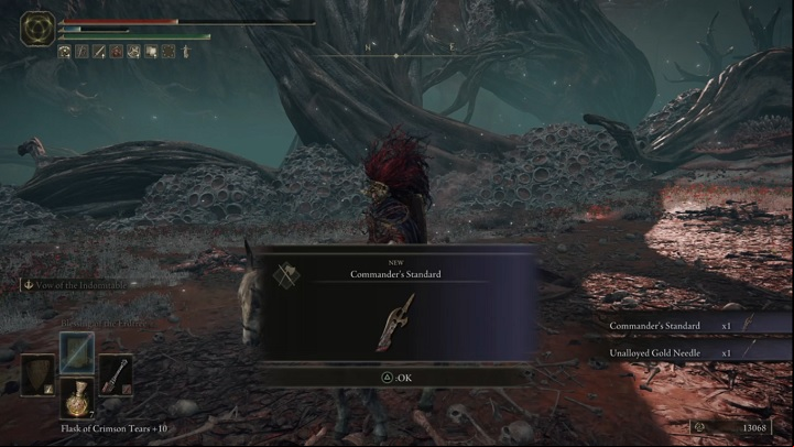 For defeating the boss named Commander O'Neil, you will receive Runes (12,000), Commander's Standard and Unalloyed Gold Needle - Elden Ring: How to beat Commander ONeil? - Caelid - Elden Ring Guide