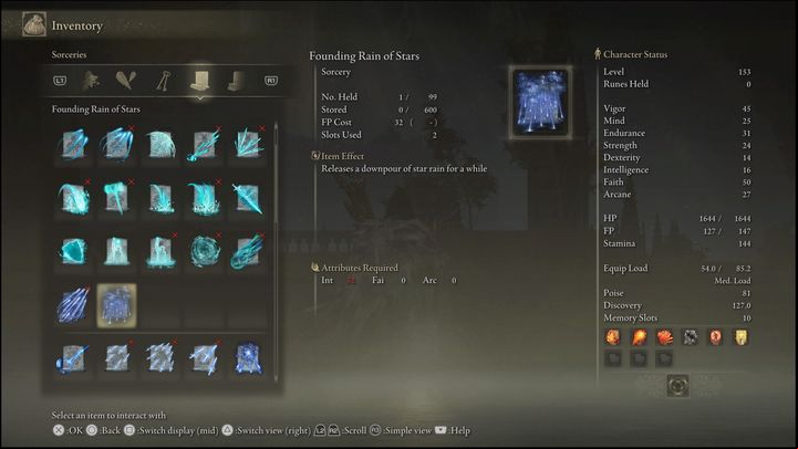 This spell creates a cloud from which a rain of magic projectiles will fall - Elden Ring: Best Sorceries - list - Basics - Elden Ring Guide
