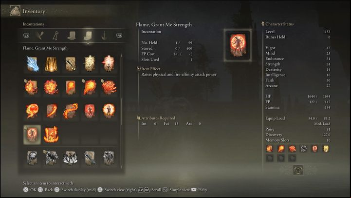 This incantation is a useful buff that allows you to increase physical and fire damage by 20% (15% for PvP) - Elden Ring: Best Incantations - list - Basics - Elden Ring Guide