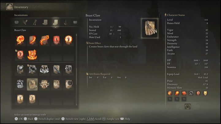 The Beast's Claw is a beastly incantation that creates a few claws on the ground and then releases them straight ahead - Elden Ring: Best Incantations - list - Basics - Elden Ring Guide