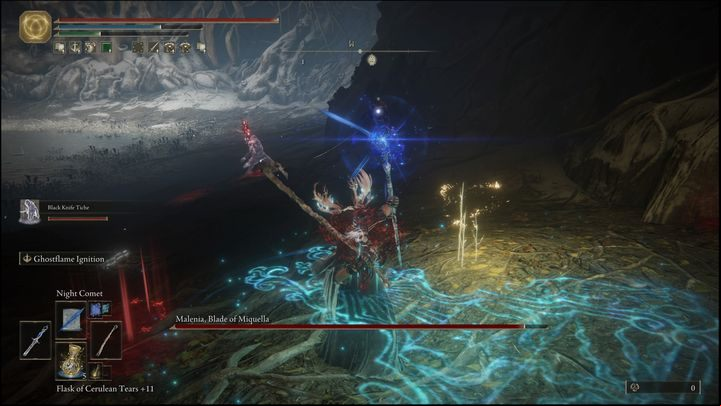 A good strategy is to hold down the spell charging button when using the Night Shard sorcery - Elden Ring: How to beat Malenia, Blade of Miquella? - Miquellas Haligtree - Elden Ring Guide