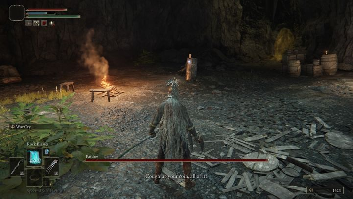 Patches uses his shield frequently to block the attacks - Elden Ring: How to beat Patches? - Limgrave - Elden Ring Guide
