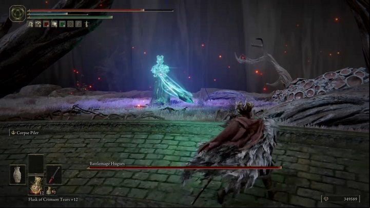 While at medium distance from the enemy, at least one projectile will be fired at you - Elden Ring: How to beat Battlemage Hugues? - Greyoll Dragonbarrows - Elden Ring Guide
