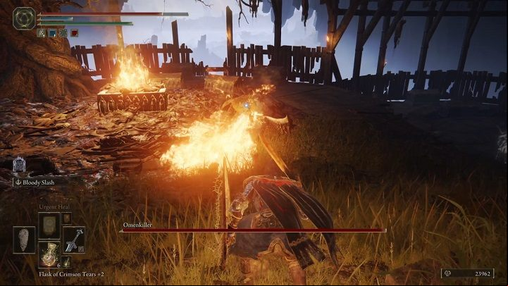 Omenkiller sometimes breathes fire in frontal direction - Elden Ring: How to beat Omenkiller? - Liurnia of the Lakes - Elden Ring Guide