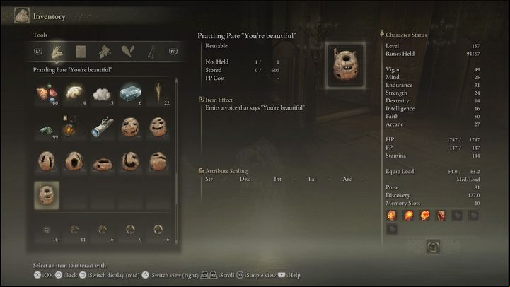 In Leyndell, you can use the Prattling Pate "You're beautiful" item on him - Elden Ring: Boc the Seamster questline - walkthrough, solution - Quests - Elden Ring Guide