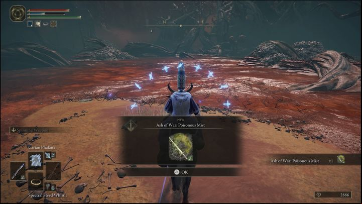 The second poison-based ability is received for killing a scarab located in the southern part of Swamp of Aeonia - Elden Ring: Caelid - locations of all Ashes of War and Spirit Ashes - Caelid - Elden Ring Guide