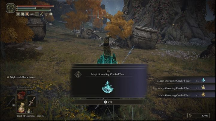 Caelid: 9600 runes and materials: Greenburst Crystal Tear , Flame-Shrouding Cracked Tear - Elden Ring: How to beat Erdtree Avatar? - Weeping Peninsula - Elden Ring Guide