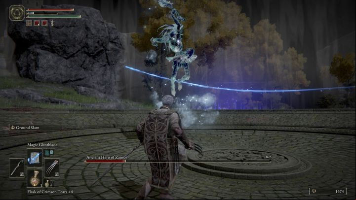 Watch out for Zamor's leaping attack, not only because of the high damage, but also because you can miss him with a projectile - Elden Ring: How to beat Ancient Hero of Zamor? - Weeping Peninsula - Elden Ring Guide