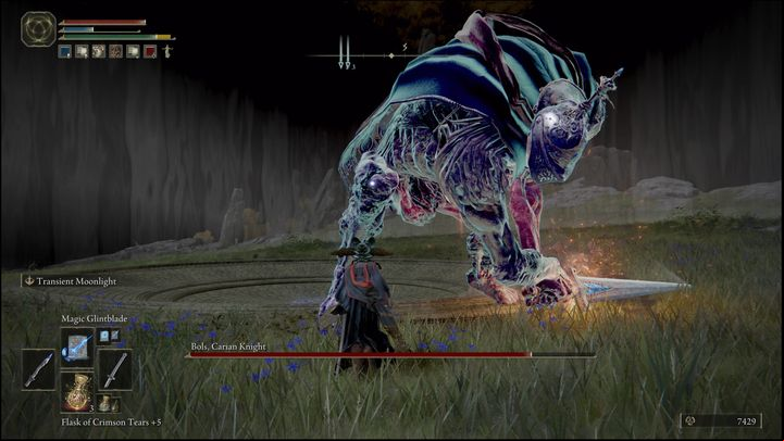 Most of his attacks are linear , they mainly hit what's in front of the boss - Elden Ring: How to beat Bols, Carian Knight? - Liurnia of the Lakes - Elden Ring Guide