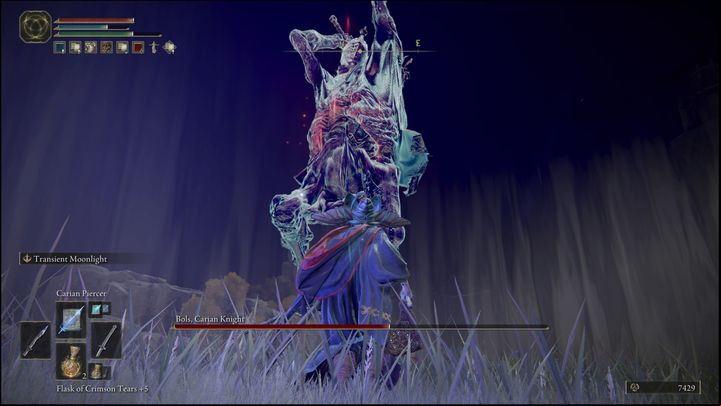 One of his most dangerous attacks is jumping into the air and then attacking with a sword, creating a huge shockwave - Elden Ring: How to beat Bols, Carian Knight? - Liurnia of the Lakes - Elden Ring Guide