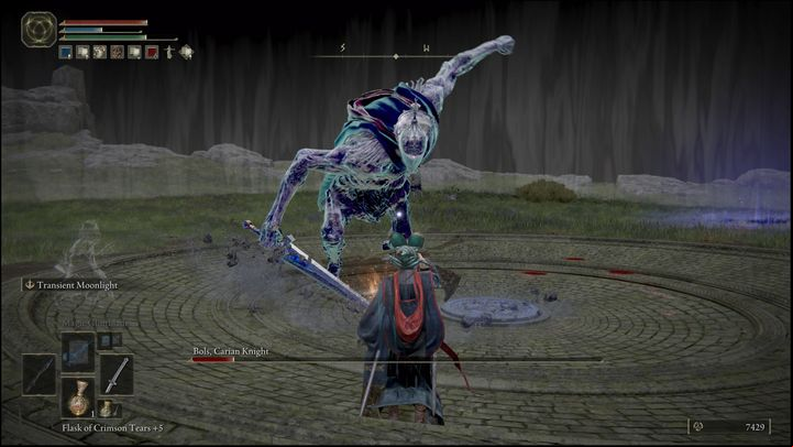 If you aren't close enough or standing in front of the boss, he will start swinging his sword and strike with his hand a few times - Elden Ring: How to beat Bols, Carian Knight? - Liurnia of the Lakes - Elden Ring Guide