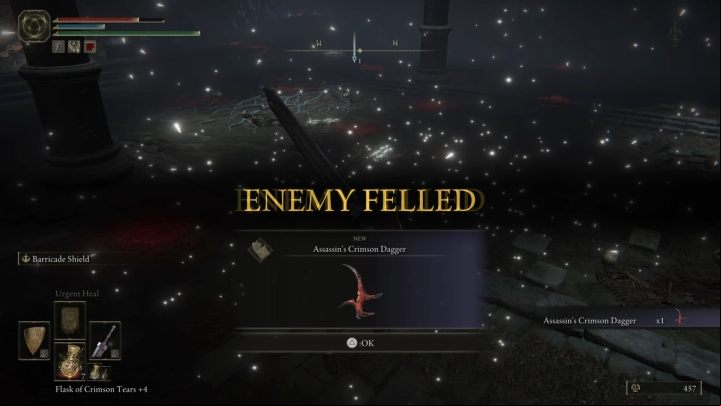 For defeating the Black knife assassin, you will receive 1,600 runes and Assassin's Crimson Dagger - Elden Ring: How to beat Black Knife Assassin? - Limgrave - Elden Ring Guide