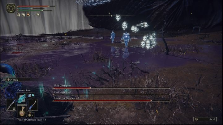 Watch out for Lionel, because his spell that creates several skulls has great tracking - Elden Ring: How to beat Fias Champions? - Deeproot Depths - Elden Ring Guide