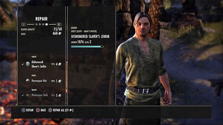 Elements of the heros equipment in TESO easily loose their durability as a result of receiving injuries from opponents and as a penalty when the controlled character dies - ESO: Best starting tips - Game guide - The Elder Scrolls Online Guide