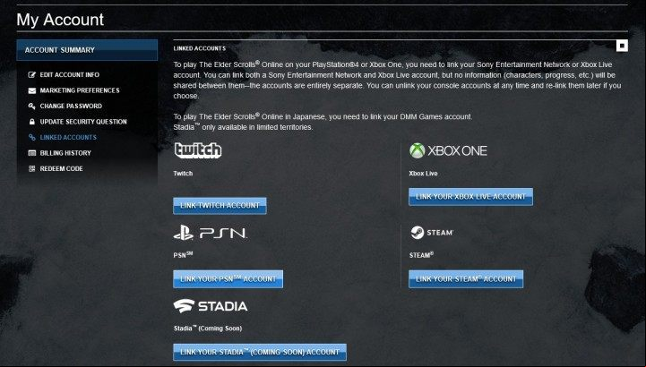 3) Link s - Link your TESO with an existing one - ESO: Elder Scrolls Online - how to create? - Starting the game - The Elder Scrolls Online Guide