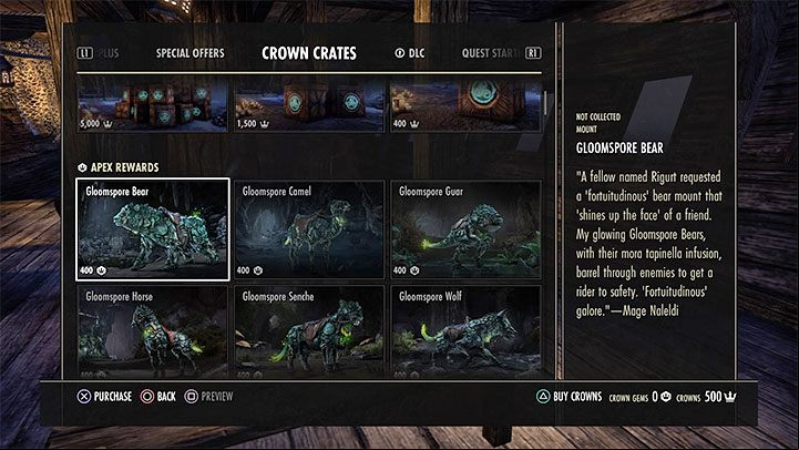 Mounts can also appear in Crown Crates which can be opened by spending crowns - ESO: Mounts - how to get a horse? - Game guide - The Elder Scrolls Online Guide
