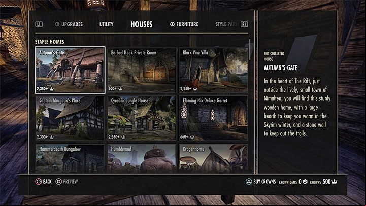 A list of larger houses and properties that are for sale can also be found in the Crown Store - check the Houses tab - ESO: Own house, property - how to buy? - Game guide - The Elder Scrolls Online Guide