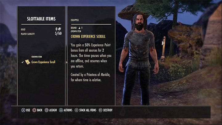 In TESO, there are disposable items that allow you to earn more experience points over a particular period of time - you can use the Experience Scroll - ESO: XP - how to level up faster? - Game guide - The Elder Scrolls Online Guide
