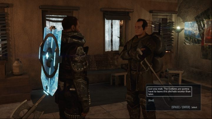 First, talk to CRONY U4 about the Outlaws' troubles, then go to Baxter at the Crater - Elex 2: Unrest and Unity - walkthrough - Chapter 4 - Elex 2 Guide