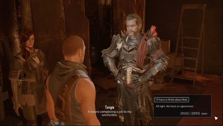 After the first conversation with Khan, you will learn that you have to gain the trust of Tengis and Zarina - Elex 2: Morkon Values (Carakis) - walkthrough - Carakis - Elex 2 Guide