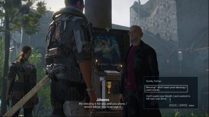 After hanging both leaflets, go back to Johannes - Elex 2: Words of Faith (Carakis) - walkthrough - Carakis (Missions in the Castle) - Elex 2 Guide