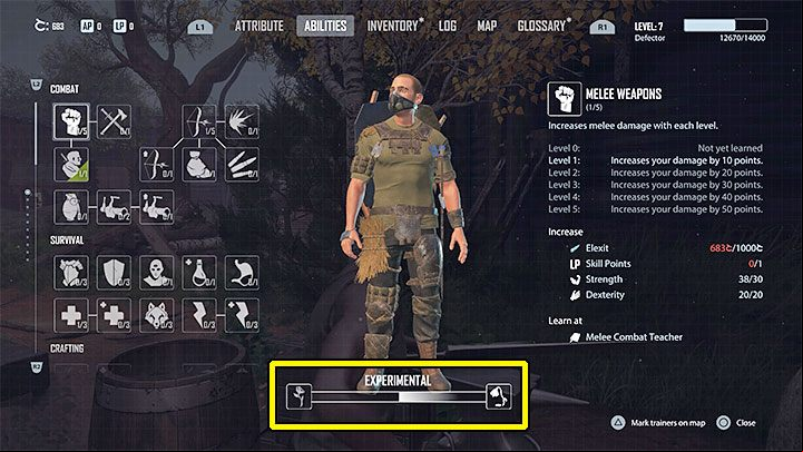You can view the current Destruction status in the skill window - it's the bar at the bottom of the screen - Elex 2: Destruction - reputation system - Basics - Elex 2 Guide