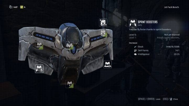 Upgrading the jetpack looks similar to unlocking character skills - Elex 2: Jetpack - upgrading, faster flight, finding fuel - Basics - Elex 2 Guide