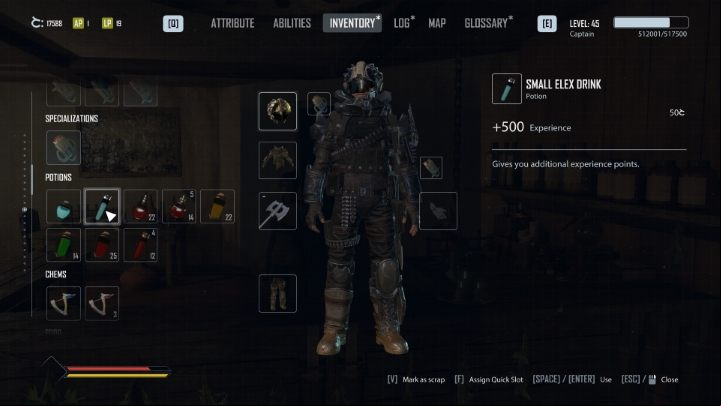 The Small Elex Drink provides 500 experience points - Elex 2: Elex drinks - small, medium and large - World Map - Elex 2 Guide