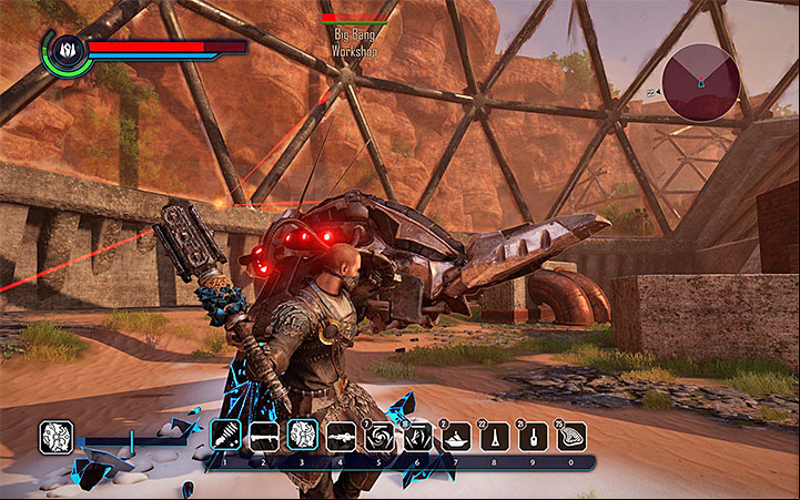 Wait for the moments, when the smaller machine (The Big Bang Workshop) flies out of the levitating robot - Elex: The Big Bang - Walkthrough - Chapter 1: The Hunt Begins - Elex Game Guide