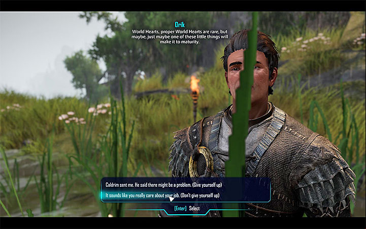 Throughout the whole conversation, hide the fact that Caldrim sent you - Elex: Minor quests in Goliet - Walkthrough - Edan - Elex Game Guide