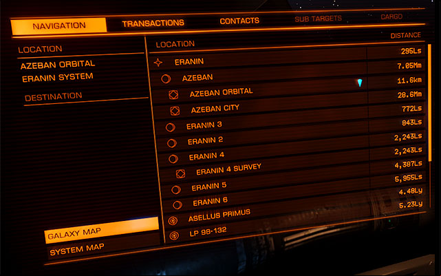 In the navigation bookmark you can find the detailed list of locations to which you can travel via the Super Cruise mode or the hyperspace jump - (Left) Target - Ship Interface - Elite: Dangerous - Game Guide and Walkthrough