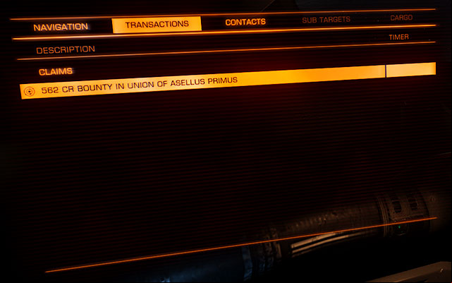 The window of transactions shows the mission which you picked up as well as their remaining time - (Left) Target - Ship Interface - Elite: Dangerous - Game Guide and Walkthrough