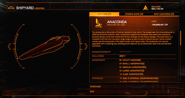 Shipyard plays the role of the ship store - Main Window - Interface on the stations - Elite: Dangerous - Game Guide and Walkthrough