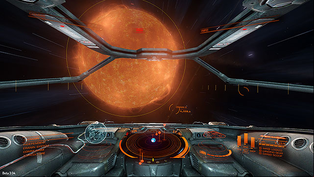 Right after exiting the hyperspace, the ship will be placed in a close distance to the main star of the constellation - Frame Shift Drive - Travelling - Elite: Dangerous - Game Guide and Walkthrough