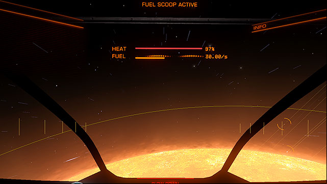 To start the fuel scooping, approach the star via the SC mode but not too close - Frame Shift Drive - Travelling - Elite: Dangerous - Game Guide and Walkthrough