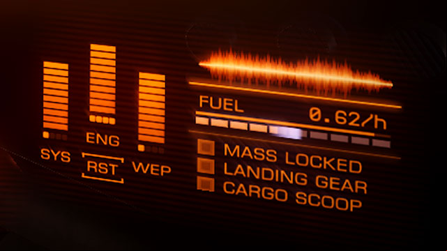 Apart from the middle screen bar, the amount of the fuel is shown also on the bottom-right of the pulpit - Frame Shift Drive - Travelling - Elite: Dangerous - Game Guide and Walkthrough