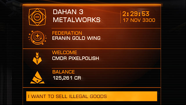 After the safe landing, open the s and sell your illegal cargo - Professions - Earning your first money - Elite: Dangerous - Game Guide and Walkthrough