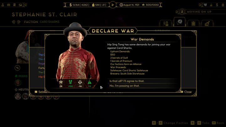 You can also declare war on a particular group - Empire of Sin: diplomacy - relations, wars - Basics - Empire of Sin Guide