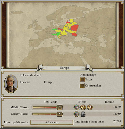 On the picture below taxes are at the maximum level - Game Mechanics - Region Management - Taxes - Region management - Empire: Total War - Game Guide and Walkthrough