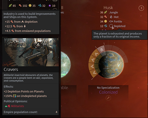 Cravers can accelerate the production significantly in systems with other races but at the expense of planets resources. - Cravers Race in Endless Space 2 - Races - Endless Space 2 Game Guide